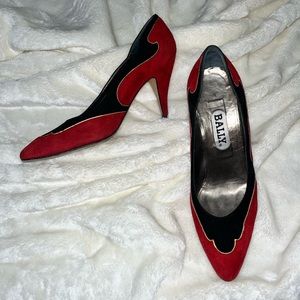 Bally Vintage Suede Pumps Red/Black/Gold, Size 8 but fits like 7.5